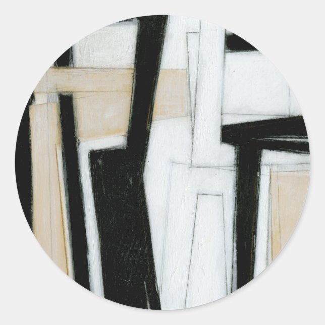 Abstract Black & White Painting Classic Round Sticker (Front)