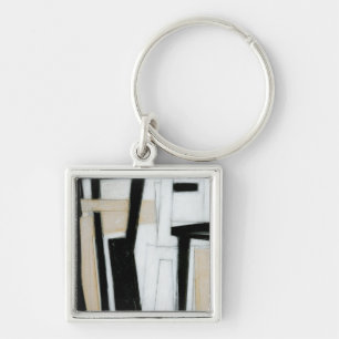 Abstract Black & White Painting Key Ring