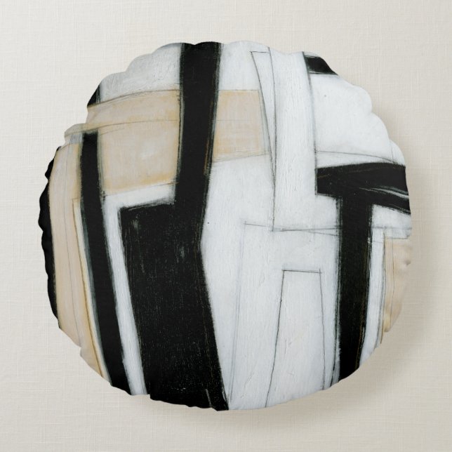 Abstract Black & White Painting Round Cushion (Front)