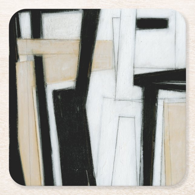 Abstract Black & White Painting Square Paper Coaster (Front)