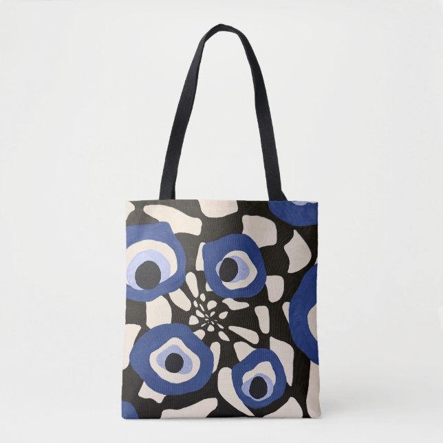 Abstract Black & White Pillow with Blue Vision Eye Tote Bag (Front)