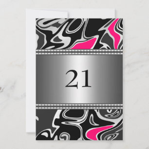 Abstract Black White Pink Silver Trim 21st Birthda Invitation