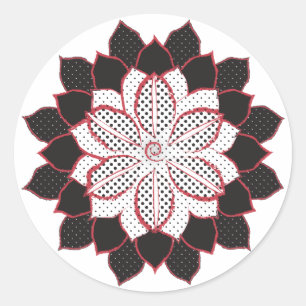Abstract black, white, red polka dots poinsettia classic round sticker
