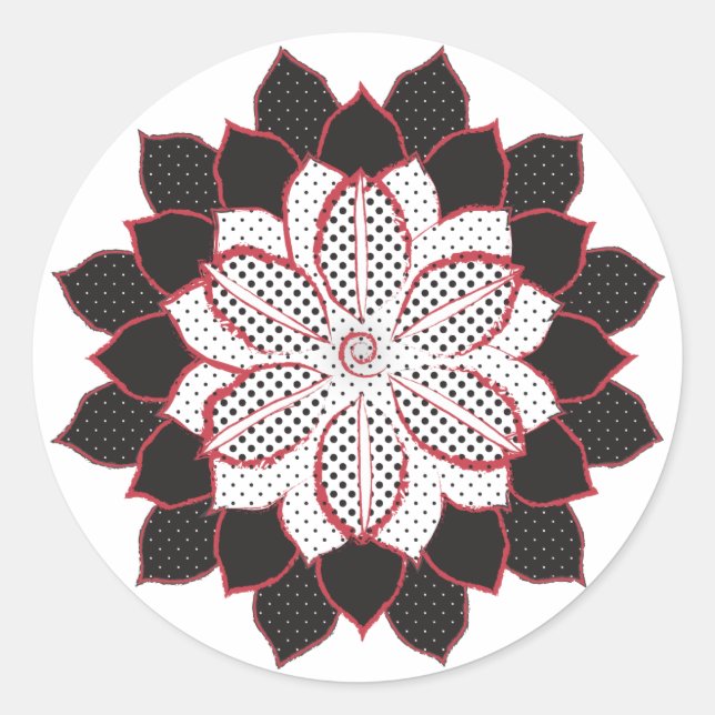Abstract black, white, red polka dots poinsettia classic round sticker (Front)