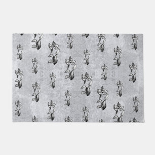 Abstract black white shine flowers on silver doormat
