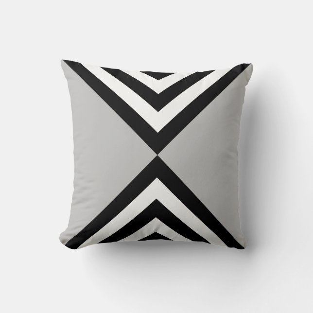 Abstract Black & White Striped on Grey Cushion (Front)