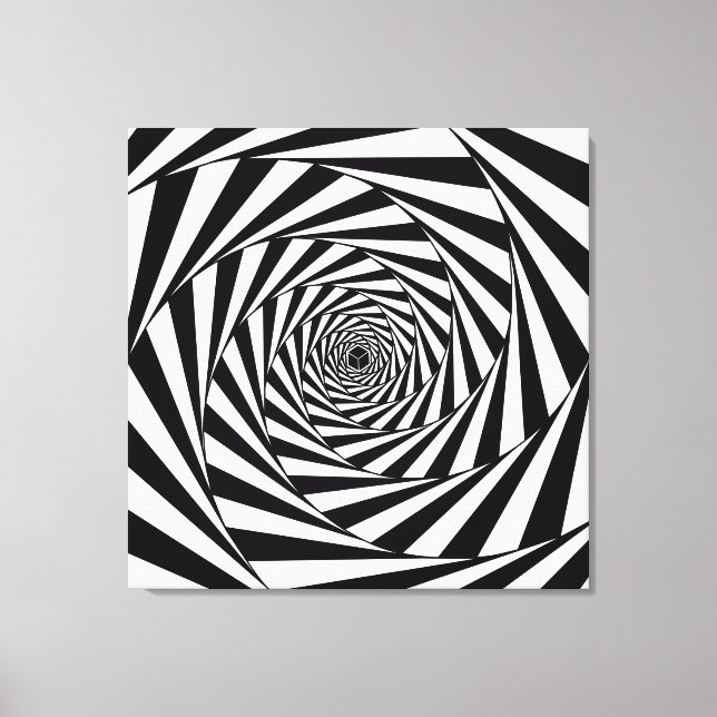 Abstract Black & White Swirl Spiral Stairway Art Canvas Print (Front)