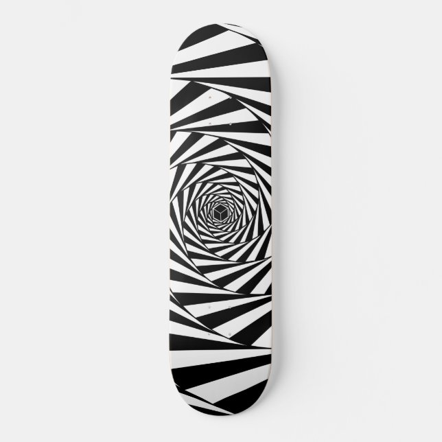 Abstract Black & White Swirl Spiral Stairway Art Skateboard (Front)