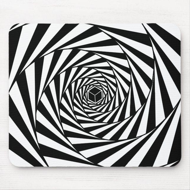 Abstract Black & White Swirl Spiral Stairway Mouse Mat (Front)