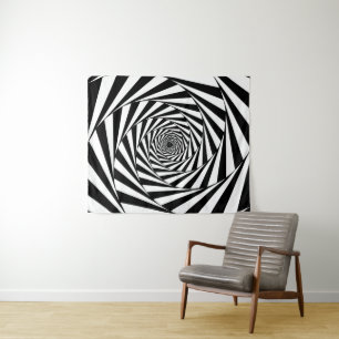 Abstract Black & White Swirl Spiral Stairway Tapestry