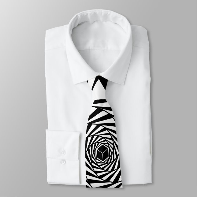 Abstract Black & White Swirl Spiral Stairway Tie (Tied)