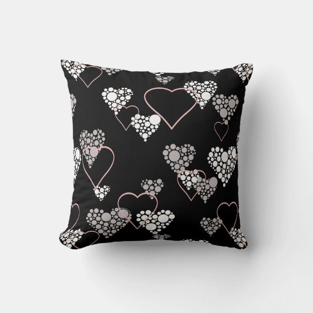 Abstract black white Valentines Day hearts love sh Cushion (Front)
