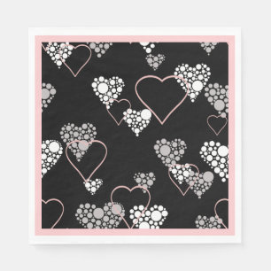Abstract black white Valentines Day hearts love sh Napkin