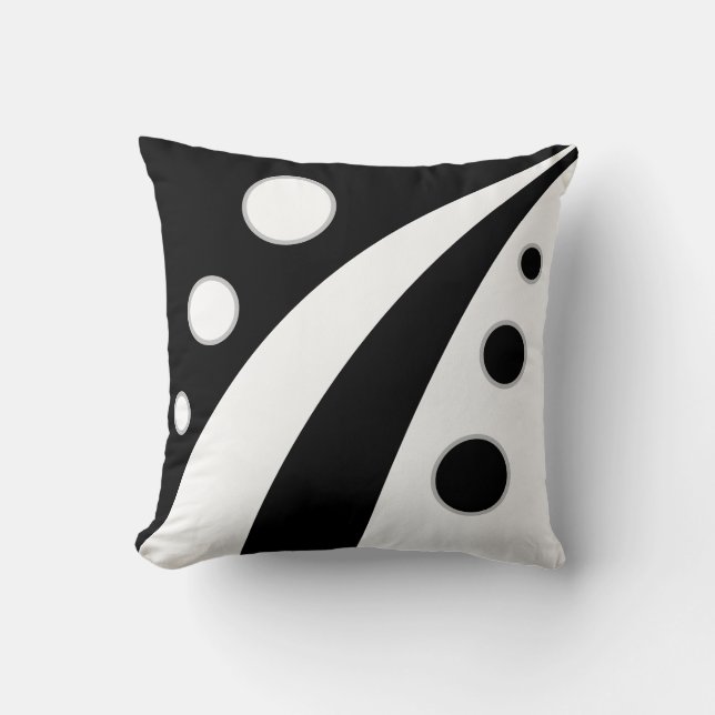 Abstract black & white waves with circles cushion (Front)