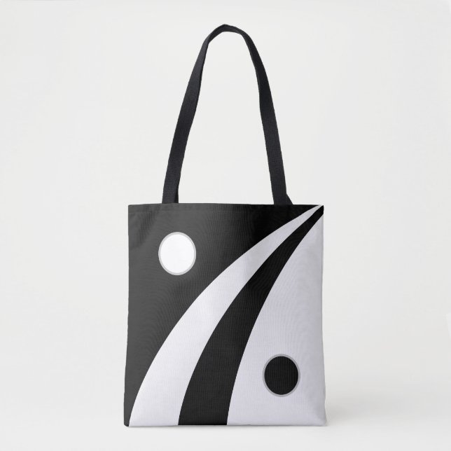 Abstract black & white waves with circles tote bag (Front)