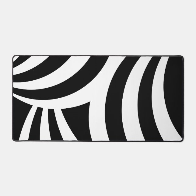 Abstract Black & White Wavy Lines Desk Mat (Front)