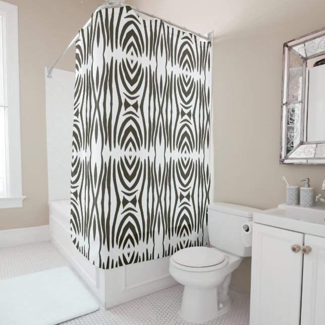 Abstract Black White Zebra Stripes Shower Curtains (In Situ)