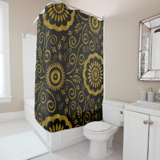 Abstract Black with Gold Glitter/Foil Look Shower Curtain