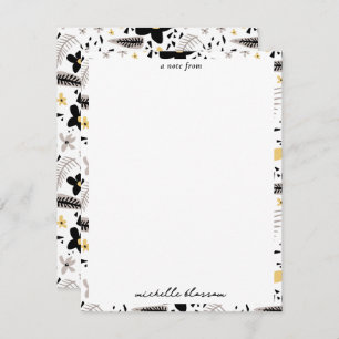 Abstract Black Yellow Grey Seamless Floral Pattern Card