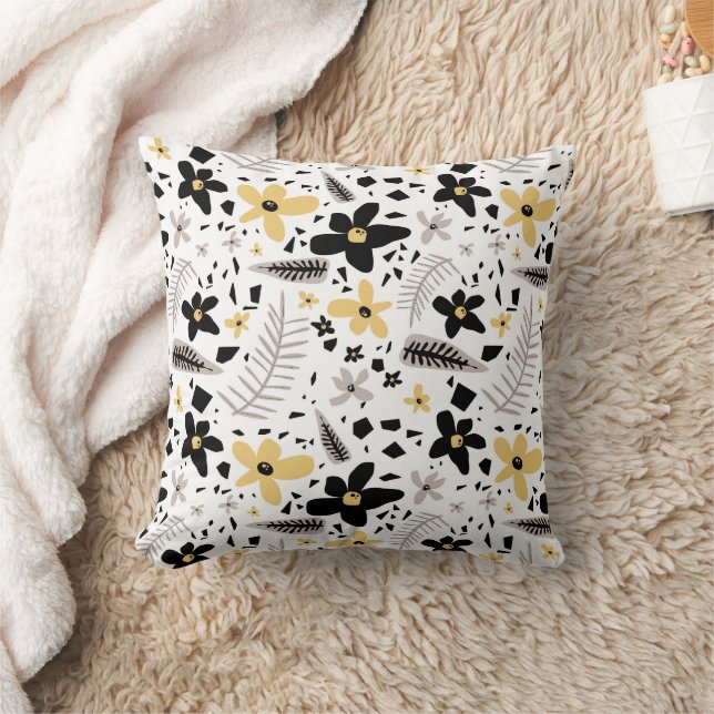 Abstract Black Yellow Grey Seamless Floral Pattern Cushion (Blanket)