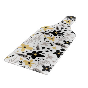 Abstract Black Yellow Grey Seamless Floral Pattern Cutting Board