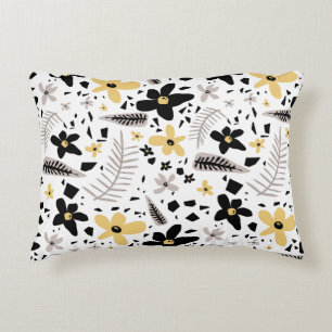 Abstract Black Yellow Grey Seamless Floral Pattern Decorative Cushion