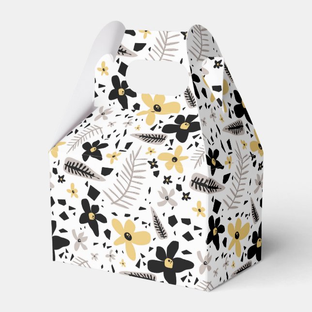Abstract Black Yellow Grey Seamless Floral Pattern Favour Box (Front Side)