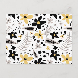 Abstract Black Yellow Grey Seamless Floral Pattern Holiday Postcard