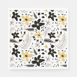 Abstract Black Yellow Grey Seamless Floral Pattern Napkin