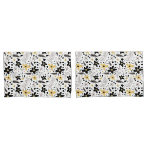 Abstract Black Yellow Grey Seamless Floral Pattern Pillowcase