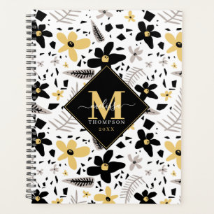 Abstract Black Yellow Grey Seamless Floral Pattern Planner