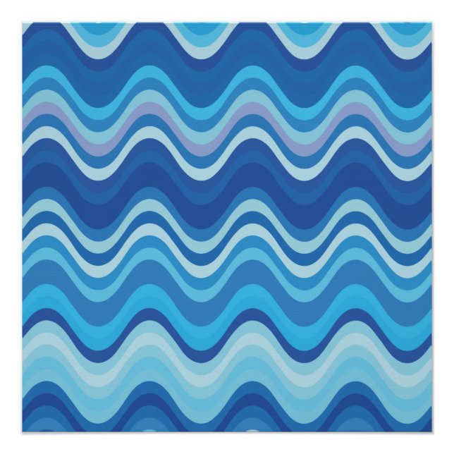Abstract bleu wavy lines patterns poster (Front)
