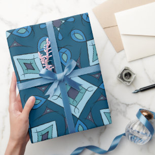 Abstract blocks, Diamonds, blue green colours, Wrapping Paper