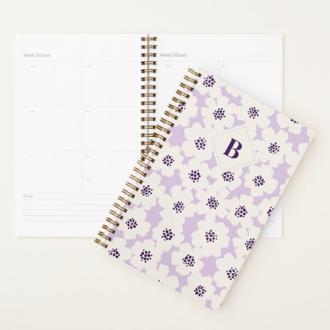 Abstract Blocky Floral Lavender Monogram Planner (Display)