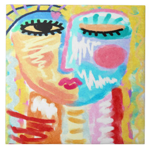 Abstract Blonde Digital Portrait of a Woman Tile