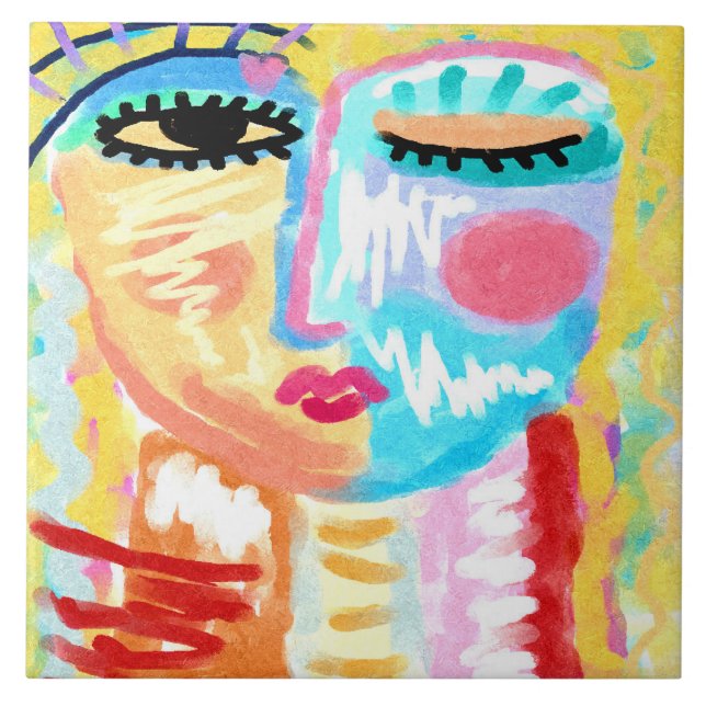 Abstract Blonde Digital Portrait of a Woman Tile (Front)