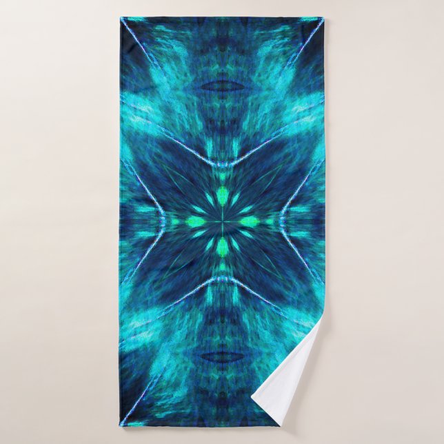 Abstract Bloom Aqua and Blue Fractal Design Bath Towel (Bath Towel)