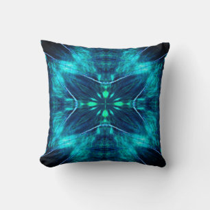 Abstract Bloom Aqua and Blue Fractal Design Cushion