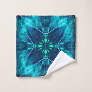 Abstract Bloom Aqua and Blue Fractal Design Wash Cloth