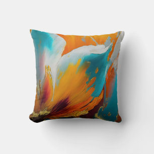Abstract Bloom in Orange and Teal Cushion