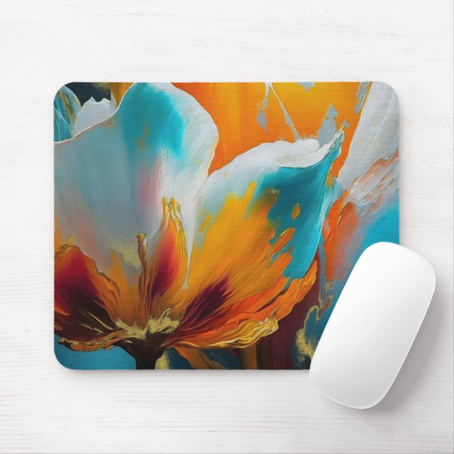 Abstract Bloom in Orange and Teal Mouse Mat (With Mouse)