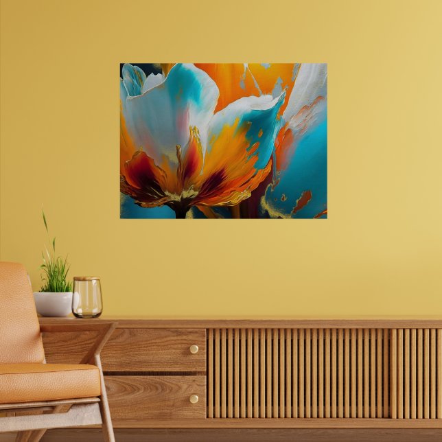 Abstract Bloom in Orange and Teal Poster (Living Room 2)