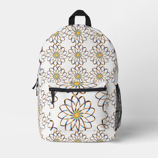 abstract blu flower printed backpack (Front)