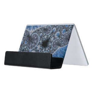 Abstract Blue and Black Intricate Fractal Desk Business Card Holder