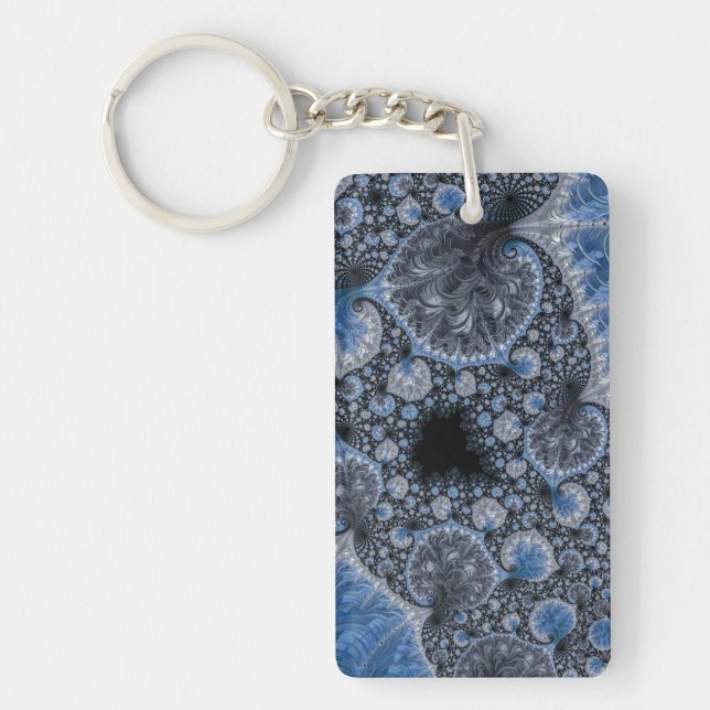 Abstract Blue and Black Intricate Fractal Key Ring (Front)