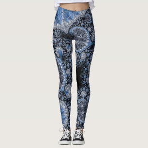 Abstract Blue and Black Intricate Fractal Leggings