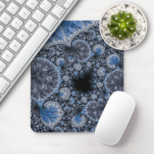 Abstract Blue and Black Intricate Fractal Mouse Mat