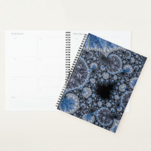 Abstract Blue and Black Intricate Fractal Planner