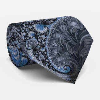 Abstract Blue and Black Intricate Fractal Tie