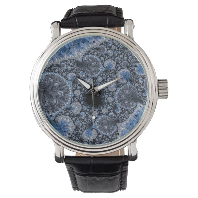 Abstract Blue and Black Intricate Fractal Watch (Front)